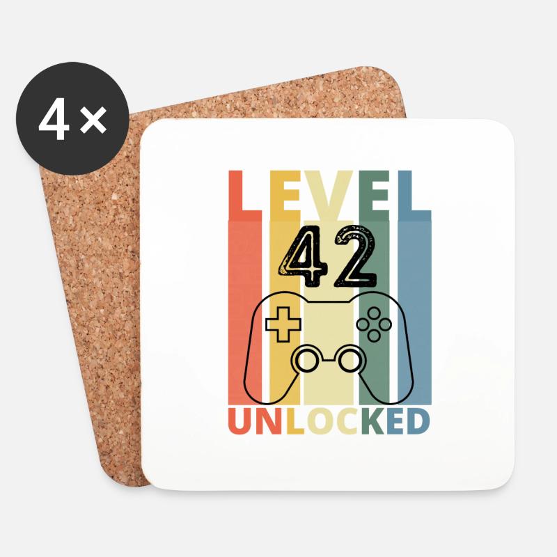 Level 42 Freigeschaltet Lustiger Gamer Geburtstag Zweiundvierzig - Untersetzer (4er-Set) - Weiß