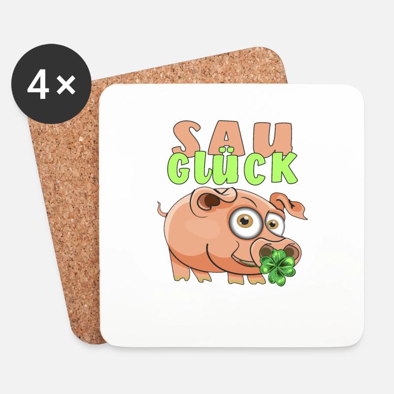 SCHWEIN SAU GLÜCK - Untersetzer (4er-Set) - Weiß