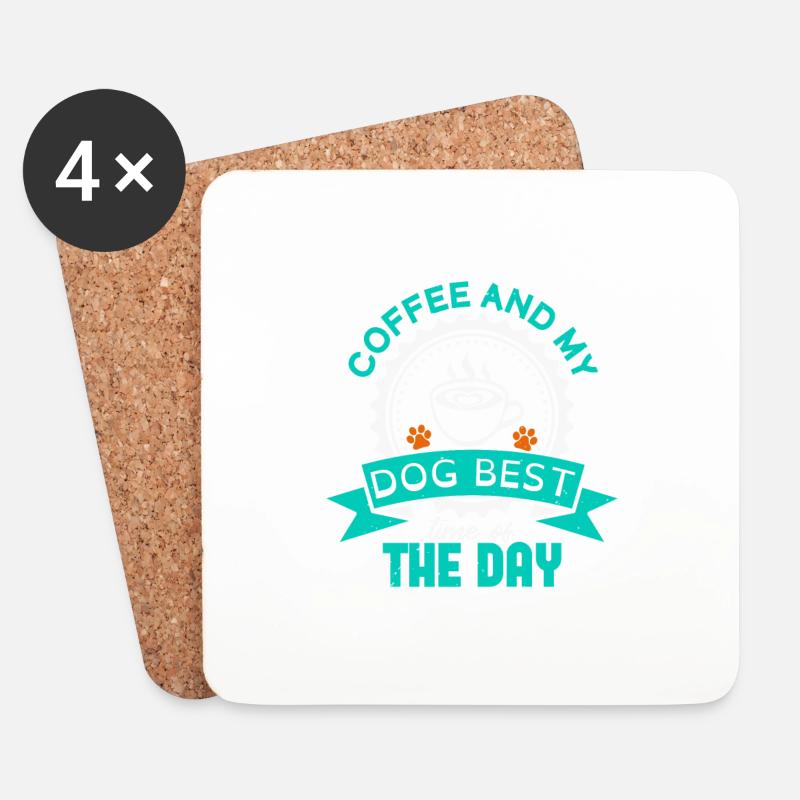 KAFFEE UND MEIN HUND BESTE ZEIT DES TAGES - Untersetzer (4er-Set) - Weiß