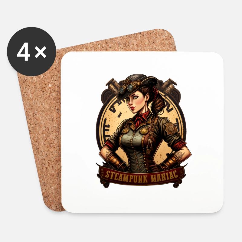 Steampunk Maniac - Untersetzer (4er-Set) - Weiß