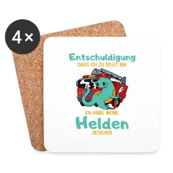 Feuerwehr Helden Fan Kinder Dino - Untersetzer (4er-Set) - Weiß - Vorne