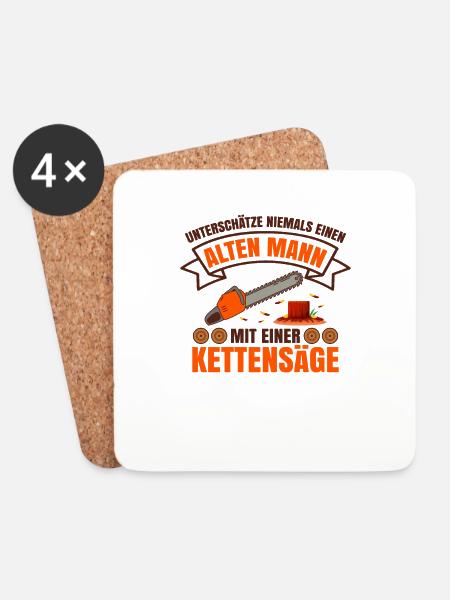 Ein Alter Mann Mit Einer Kettensäge - Untersetzer (4er-Set) - Weiß