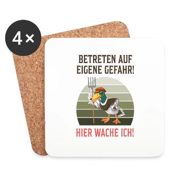 Betreten auf eigene Gefahr! Ente Mistgabel - Untersetzer (4er-Set) - Weiß - Vorne