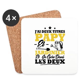 J'ai deux titres Papy et Jardinier - Dessous de verre (lot de 4) - blanc - Devant