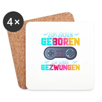 Zum Zocken Geboren Zur Schule Gezwungen - Untersetzer (4er-Set) - Weiß - Vorne