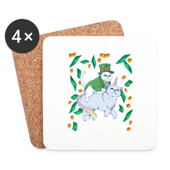 Geldregen Irland Katze Einhorn grün St Patricks Da - Untersetzer (4er-Set) - Weiß - Vorne