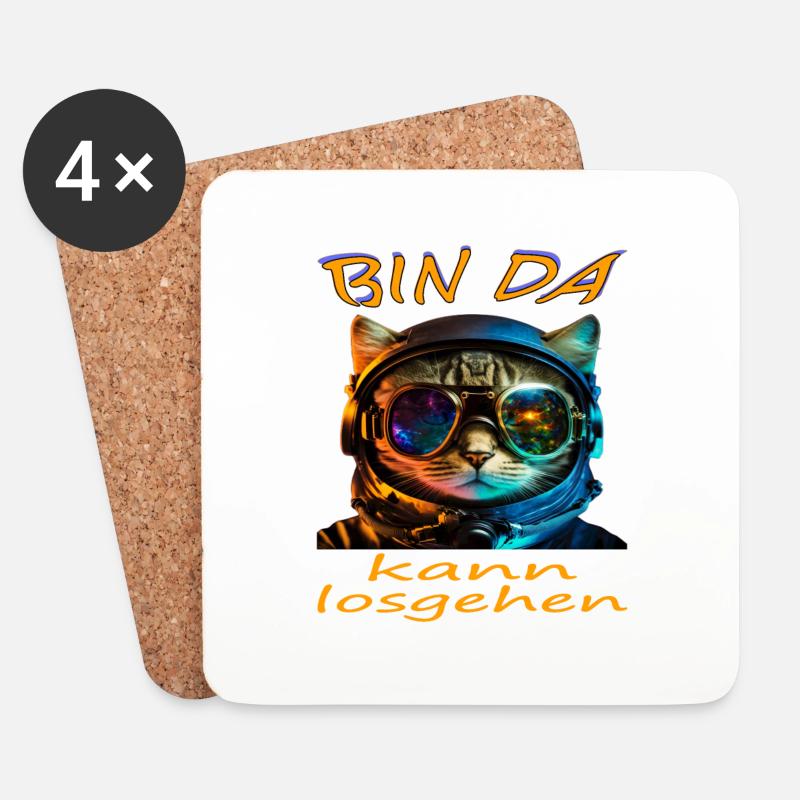 Katzen Kosmonaut "Bin da" - Untersetzer (4er-Set) - Weiß