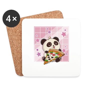 Cute Kawaii Panda Who Eats Pizza Anime Manga - Coasters (set of 4) - white - Front