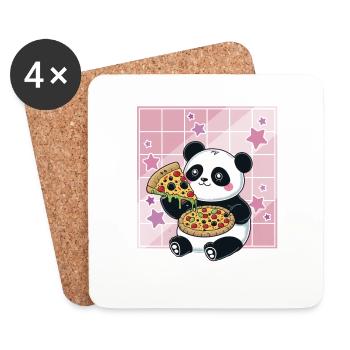 Cute Kawaii Panda Who Eats Pizza Anime Manga - Dessous de verre (lot de 4) - blanc - Devant