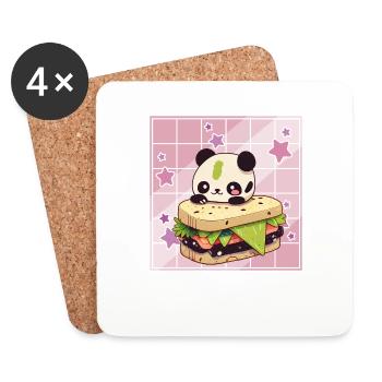 Netter Kawaii Panda, Der Sandwich Anime Manga - Untersetzer (4er-Set) - Weiß - Vorne