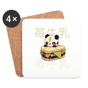 Netter Kawaii Panda, Der Sandwich Anime Manga - Untersetzer (4er-Set) - Weiß - Vorne