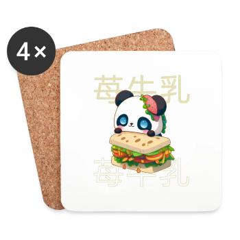Netter Kawaii Panda, Der Sandwich Anime Manga - Untersetzer (4er-Set) - Weiß - Vorne