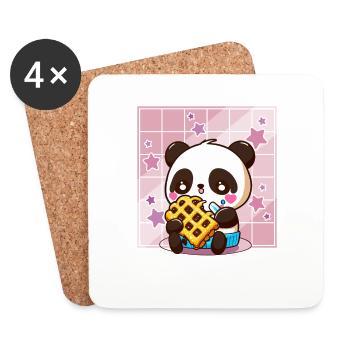 Cute Kawaii Panda Who Eats Waffle Anime Manga - Coasters (set of 4) - white - Front
