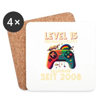 2008 Level 15 Jahre Gaming 15er 15 Geburtstag - Untersetzer (4er-Set) - Weiß - Vorne