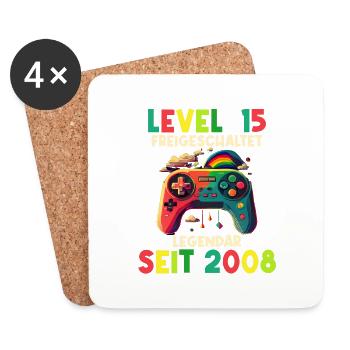 2008 Level 15 Jahre Gaming 15er 15 Geburtstag - Untersetzer (4er-Set) - Weiß - Vorne