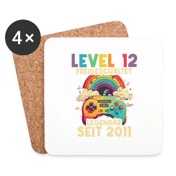 2011 Level 12 Jahre Gaming 12er 12 Geburtstag - Untersetzer (4er-Set) - Weiß - Vorne
