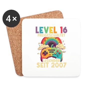 2007 Level 16 Jahre Gaming 16er 16 Geburtstag - Untersetzer (4er-Set) - Weiß - Vorne