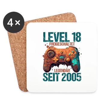 2005 Level 18 Jahre Gaming 18er 18 Geburtstag - Untersetzer (4er-Set) - Weiß - Vorne
