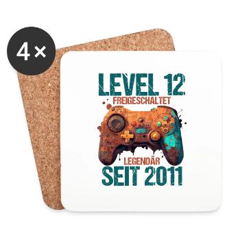 2011 Level 12 Jahre Gaming 12er 12 Geburtstag - Untersetzer (4er-Set) - Weiß - Vorne