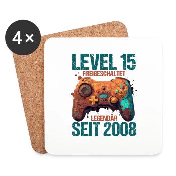 2008 Level 15 Jahre Gaming 15er 15 Geburtstag - Untersetzer (4er-Set) - Weiß - Vorne