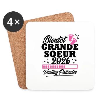 Bientôt grande soeur 2026 - Dessous de verre (lot de 4) - blanc - Devant