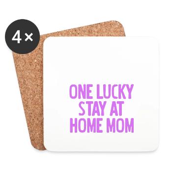 One Lucky Stay At Home MOM Retro Funny T-Shirt - Untersetzer (4er-Set) - Weiß - Vorne