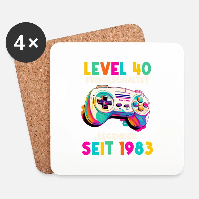 1983 Level 40 Jahre Gaming 40er 40 Geburtstag - Untersetzer (4er-Set) - Weiß