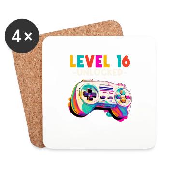 Level 16 Jahre Gaming 16er 16 Geburtstag - Untersetzer (4er-Set) - Weiß - Vorne