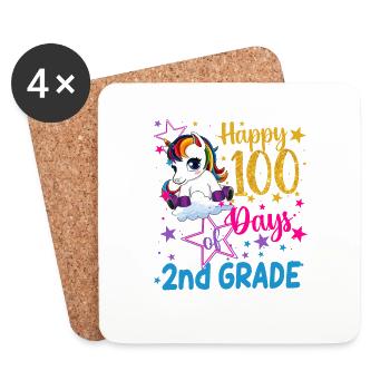 Süßes Einhorn Glückliche 100 Tage der 2. Klasse - Untersetzer (4er-Set) - Weiß - Vorne