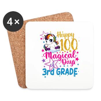 Einhorn glückliche 100 magische Tage der 3. Klasse - Untersetzer (4er-Set) - Weiß - Vorne