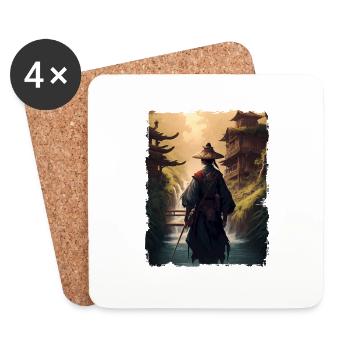Samurai Japanese Temple Waterfall - Coasters (set of 4) - white - Front