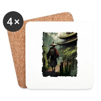 Samurai Japanese Temple Bridge River - Coasters (set of 4) - white - Front