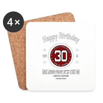 Zum 30. Geburtstag Happy Birthday. - Untersetzer (4er-Set) - Weiß - Vorne