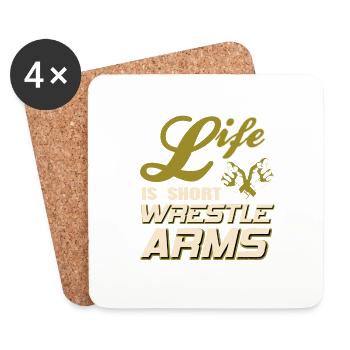 Life Is Short Wrestle Arms Retro Arm Wrestling - Coasters (set of 4) - white - Front