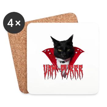 Vampurr Drôle de chat noir en tant que vampire - Dessous de verre (lot de 4) - blanc - Devant