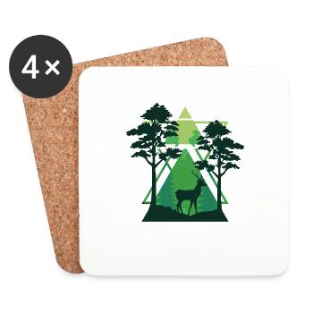 Outdoor Wald Bäume Natur Wälder Tiere Hirsch - Untersetzer (4er-Set) - Weiß - Vorne