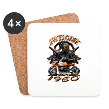 Génial depuis 1960, anniversaire du motard - Dessous de verre (lot de 4) - blanc - Devant