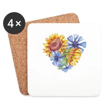 Cœur ukrainien Tournesol Pissenlit Fleurs - Dessous de verre (lot de 4) - blanc - Devant
