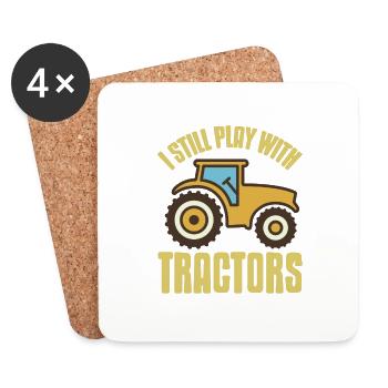 Je joue toujours avec des tracteurs rétro drôle de fermier - Dessous de verre (lot de 4) - blanc - Devant