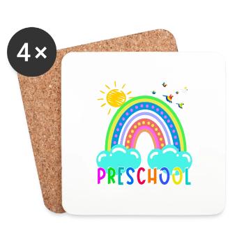 Preschool Funny Colorful Rainbow Back To School - Coasters (set of 4) - white - Front