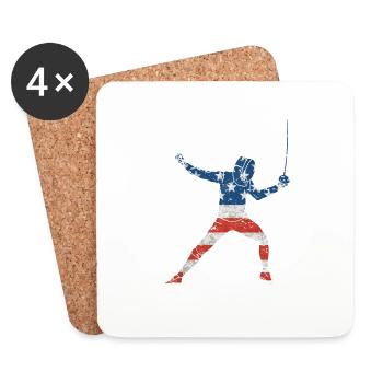 American Flag Fencing T-shirt Fencing Sabre - Coasters (set of 4) - white - Front