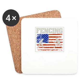 Rétro Vintage American Flag Fencing 4 juillet - Dessous de verre (lot de 4) - blanc - Devant