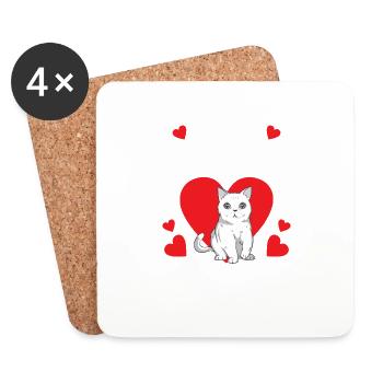 Ich bin nicht Single Ich habe eine Katze Valentinstag - Untersetzer (4er-Set) - Weiß - Vorne