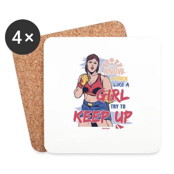 I Know I Punch Like A Girl Try To Keep Up - Untersetzer (4er-Set) - Weiß - Vorne