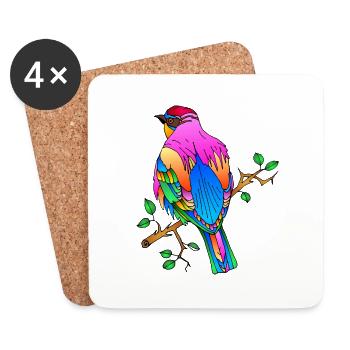 Oiseau - Dessous de verre (lot de 4) - blanc - Devant