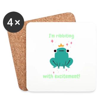 I'm Ribbiting With Excitement! Cute Frog Designs - Coasters (set of 4) - white - Front