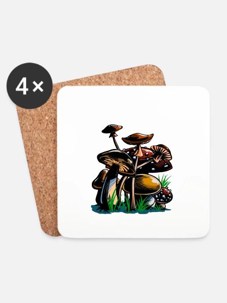 Mushrooms - Coasters (set of 4) - white