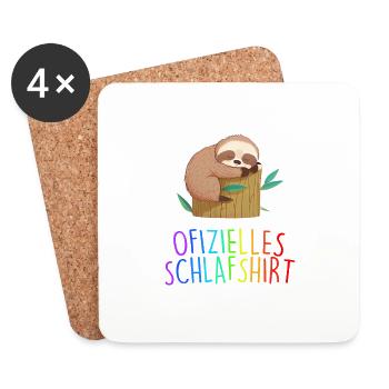 Offizielles Schlafshirt Faultier Schlafanzug - Untersetzer (4er-Set) - Weiß - Vorne