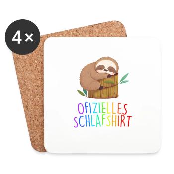 Offizielles Schlafshirt Faultier Schlafanzug - Untersetzer (4er-Set) - Weiß - Vorne