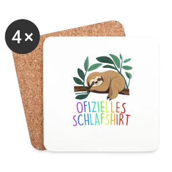 Offizielles Schlafshirt Faultier Schlafanzug - Untersetzer (4er-Set) - Weiß - Vorne